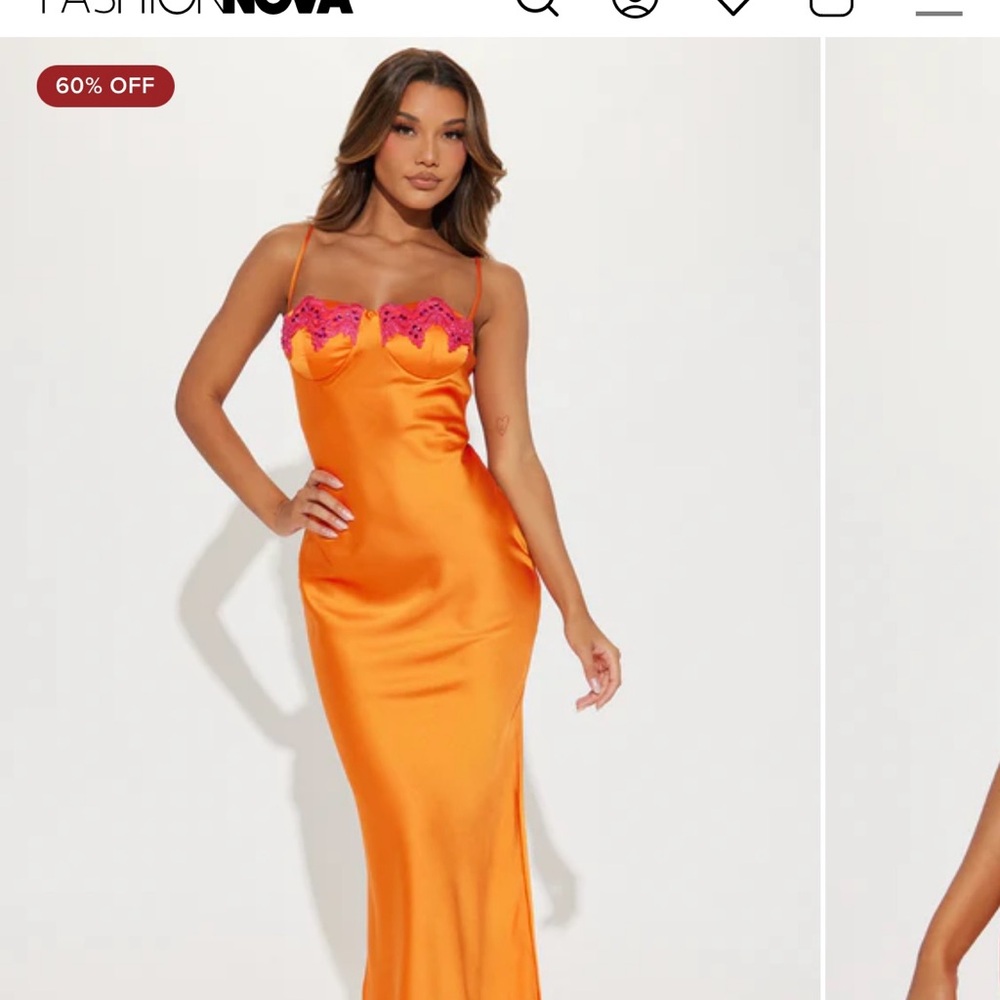 Fashion Nova Orange and Pink Maxi Dress